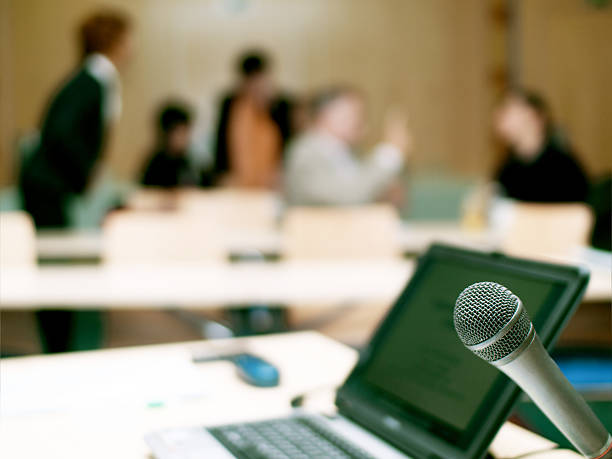 istock Microphone and Laptop in Lecture Room 186831189