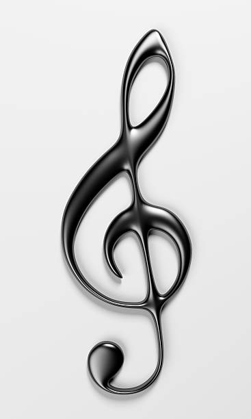 A shiny treble clef with shadow on a white background stock photo