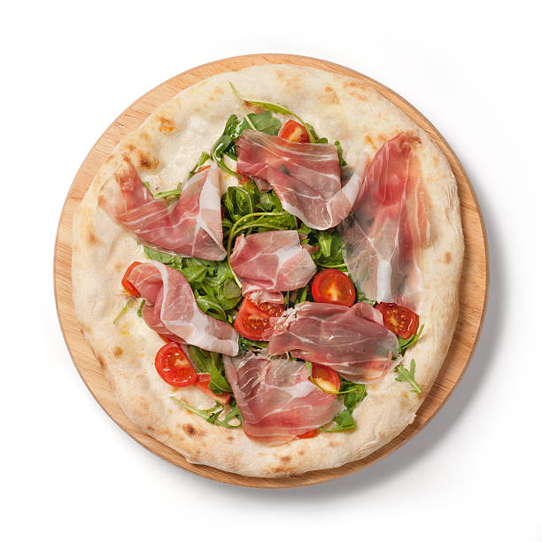 istock Italian pizza, fresh tomatoes, mozzarella, arugula and ham 186832220