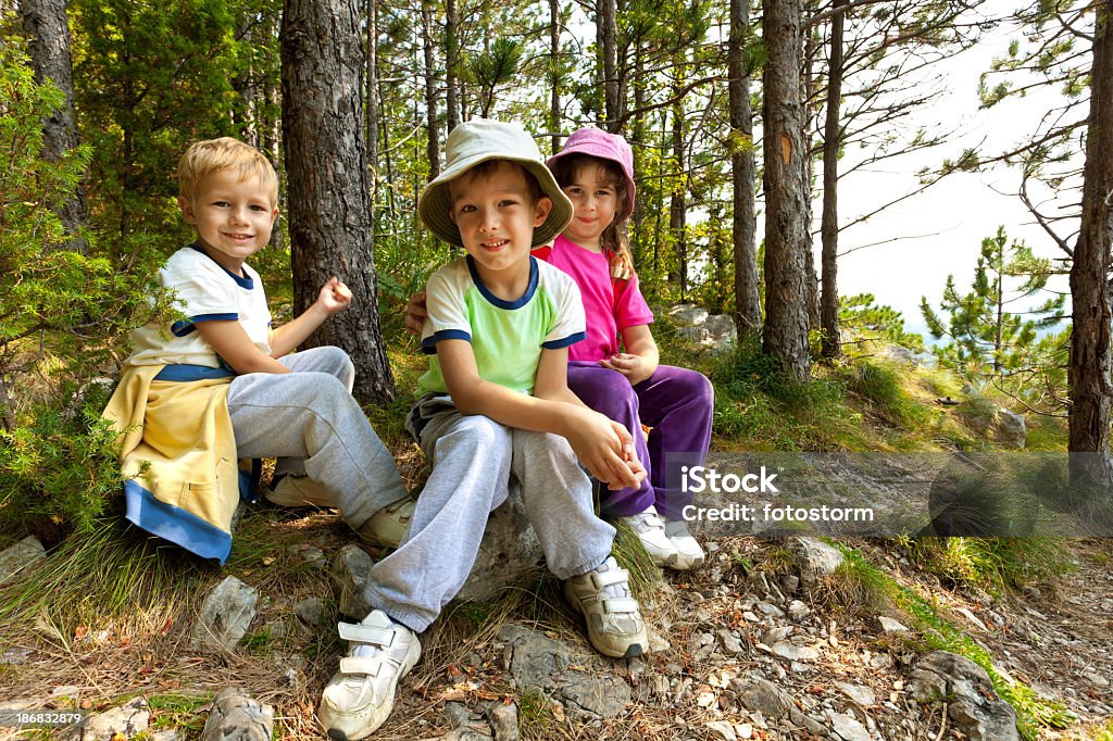 Bambini a riposo nella foresta - Foto stock royalty-free di Campo estivo