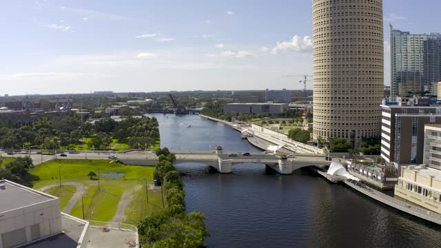 aerial view of downtown tampa along hillsborough river