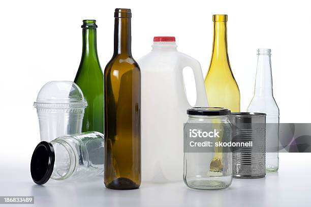 Bottles Jars And Cans For Recyling Stock Photo - Download Image Now - Bottle, Jar, Recycling