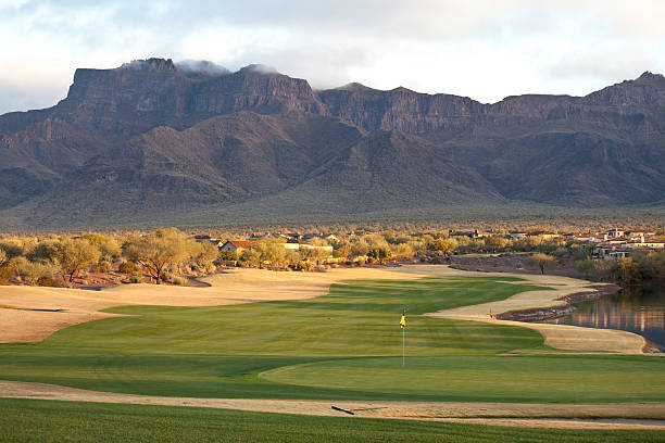 Beautiful Desert Golf Course "A beautiful desert golf hole. Mesa, Arizona, United States." mesa arizona stock pictures, royalty-free photos & images