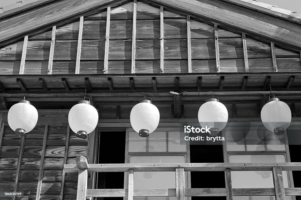 Traditional house Traditional wooden house with paper lanterns in Okage Yokocho ,a small shopping district,located in front of the Torii Gate of the Ise Jingu Shrine in Ise, Mie Prefecture, Japan  Ise - Mie Stock Photo