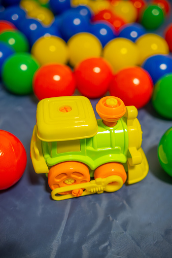 Plastic blocks and ball, close-up.