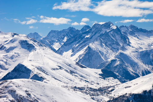 Mountain landscape in France ski resort Les Deux Alpes