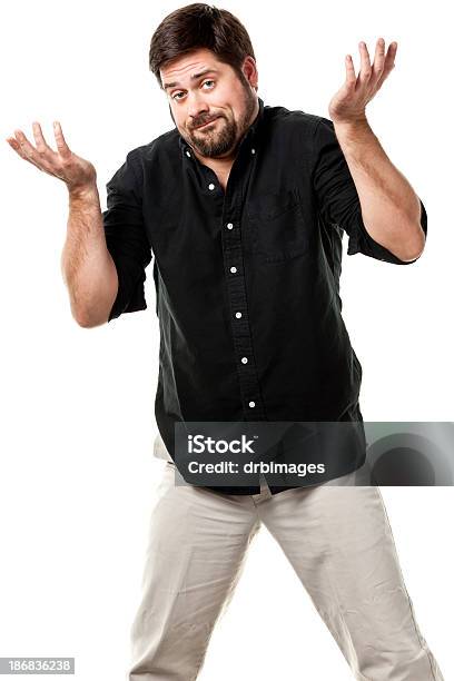 Shrugging Man Three Quarter Length Stock Photo - Download Image Now - 30-39 Years, 35-39 Years, Adult