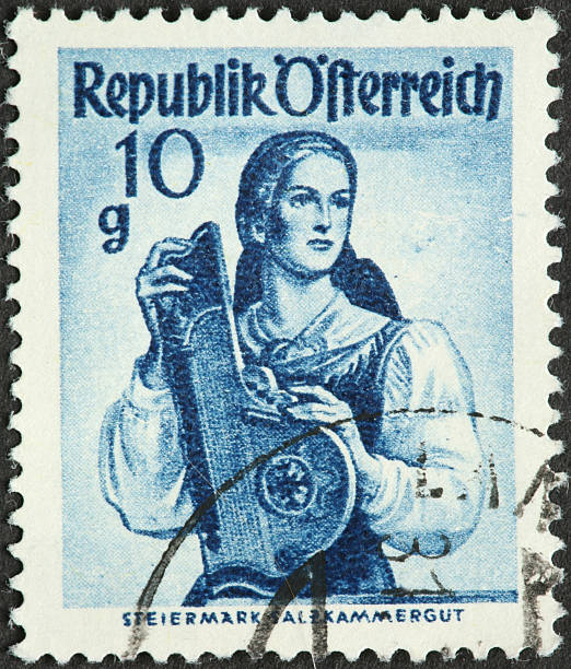 istock woman on vintage Austrian postage stamp 186836295