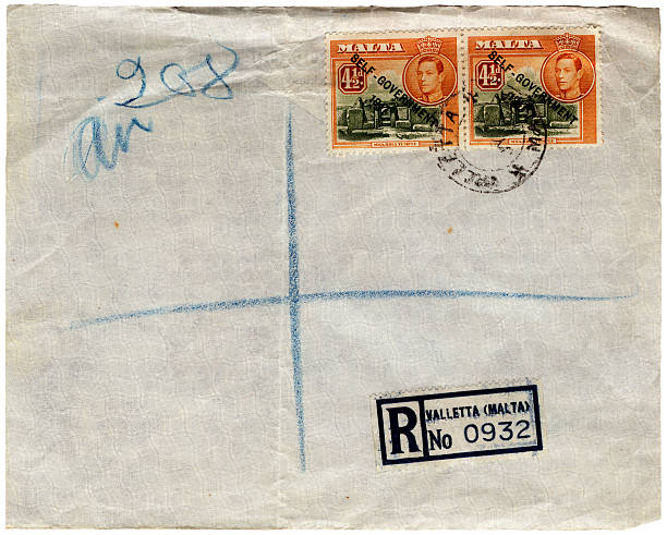 istock Maltese registered air envelope with self-government stamps 186836840