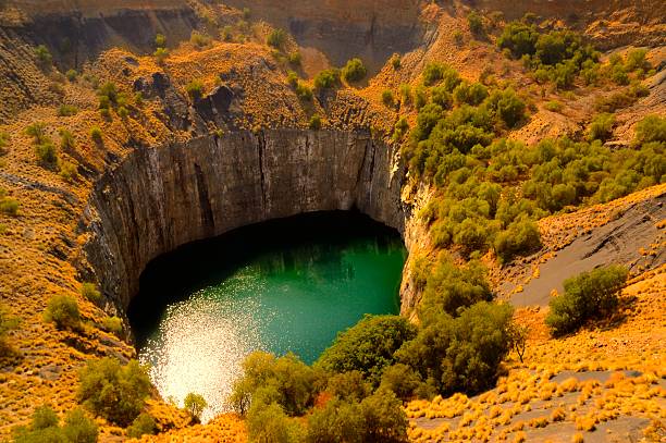 Aerial view of the Big Hole at the Kimberley Diamond Mine stock photo