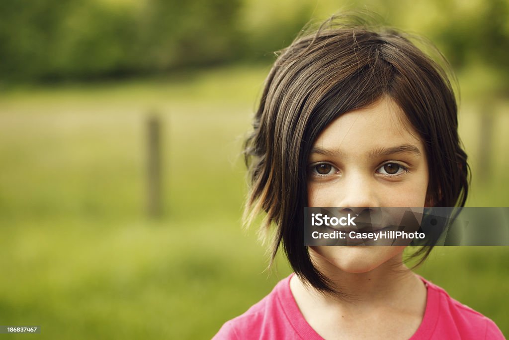Brown Eyed Girl "Beautiful young brown-eyed girl in rural setting, looking at camera. Similar images." 6-7 Years Stock Photo