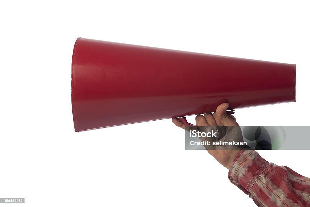 Rojo de megáfono, sobre fondo blanco - Foto de stock de Megáfono libre de derechos