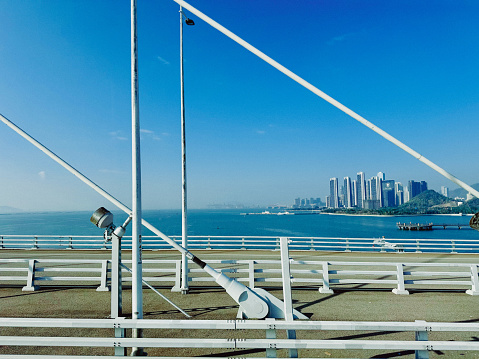 Shenzhen to Hong Kong Bridge, sky, city landscape