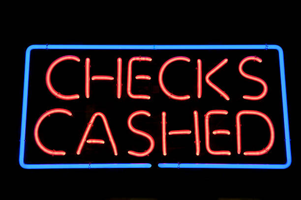 istock Checks Cashed Neon Sign in Red and Blue 186839379