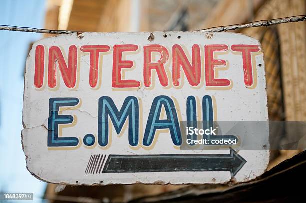 Sign Painted With The Words Internet And Email Stock Photo - Download Image Now - Internet Cafe, India, Advertisement