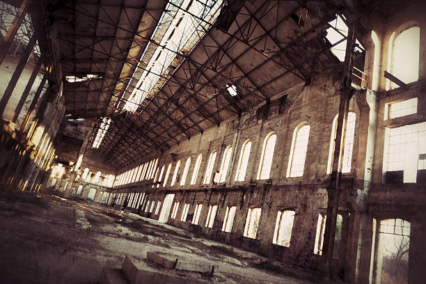 istock Creepy old factory inside hangar 186839831