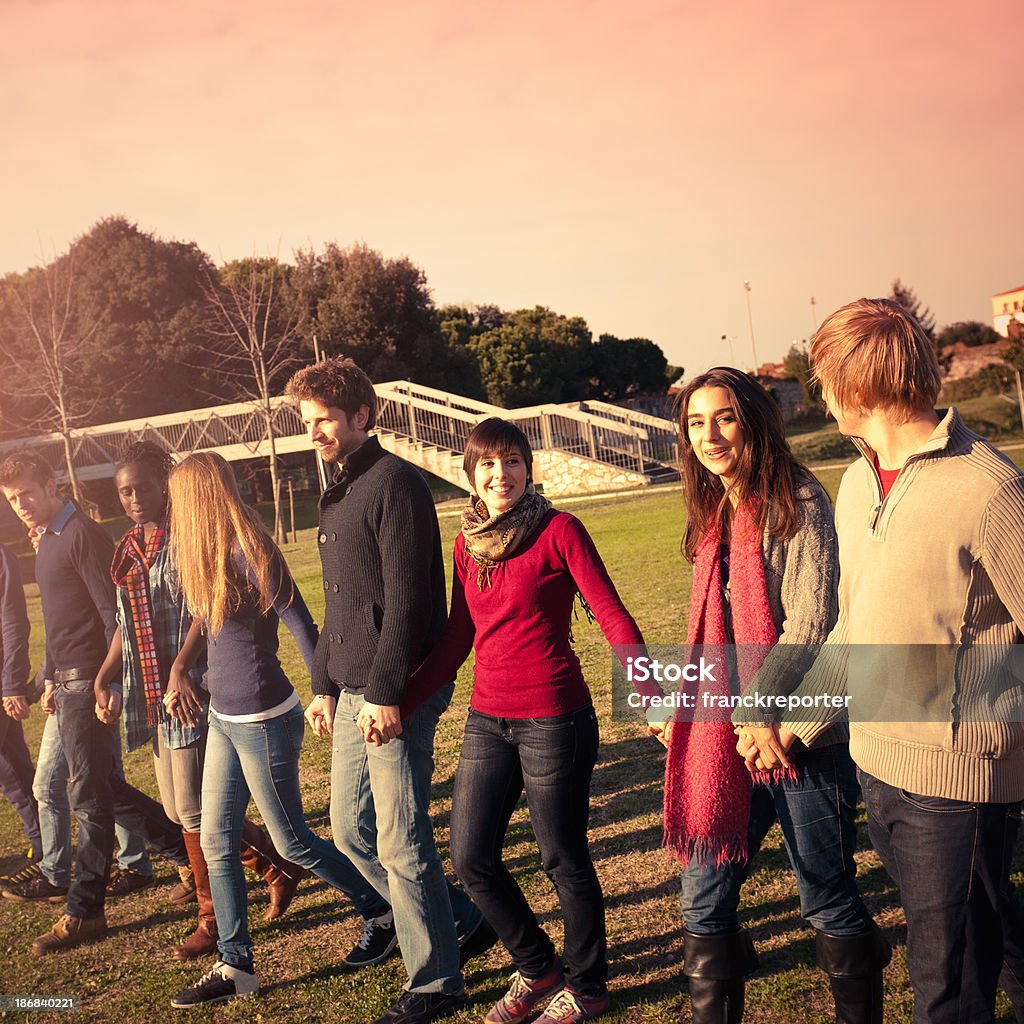 Studenti universitari con le mani di fila - Foto stock royalty-free di 20-24 anni