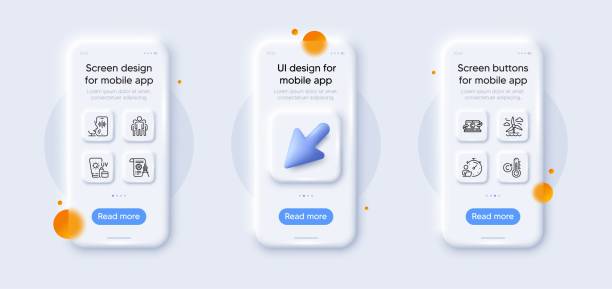 ilustrações de stock, clip art, desenhos animados e ícones de timer, celsius thermometer and windmill line icons pack. for web app. 3d phone mockups. vector - plan c