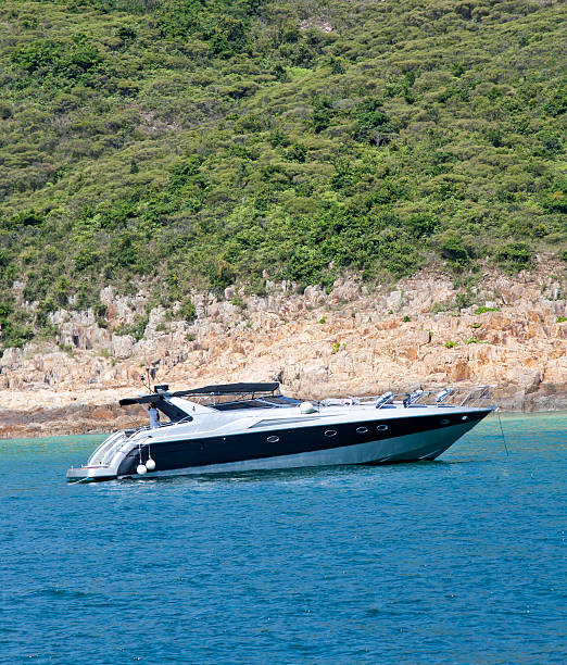 istock Anchored Modern Yacht at Sea 186840442