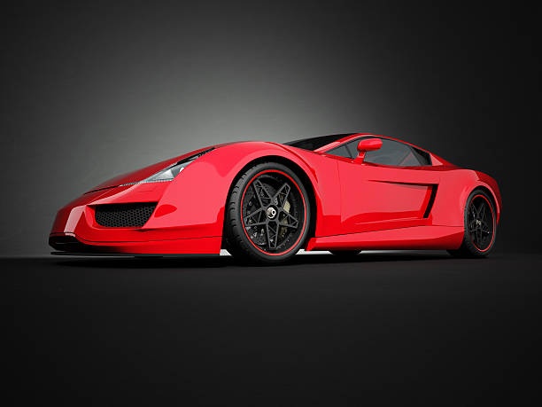 istock Red sport car on black studio background 186841538