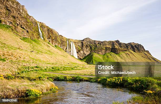 Foto de Verde Paisagem Islandesa e mais fotos de stock de Azul - Azul, Beleza natural - Natureza, Cachoeira de Seljalandsfoss