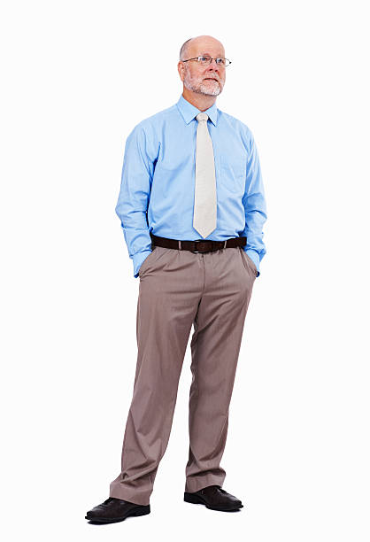 istock Elderly business man standing on white background 186842548
