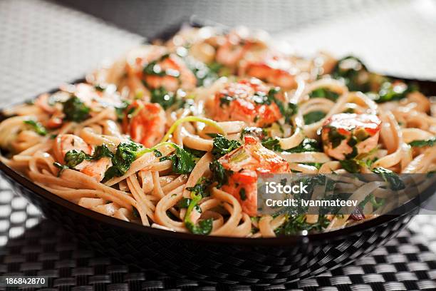 Pasta Collection Fettuccine With Salmon And Spinach Stock Photo - Download Image Now