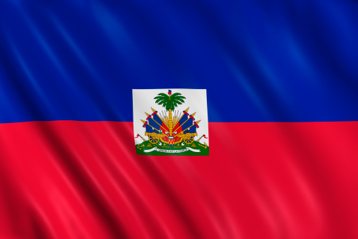 Flag of haiti waving with highly detailed textile texture pattern