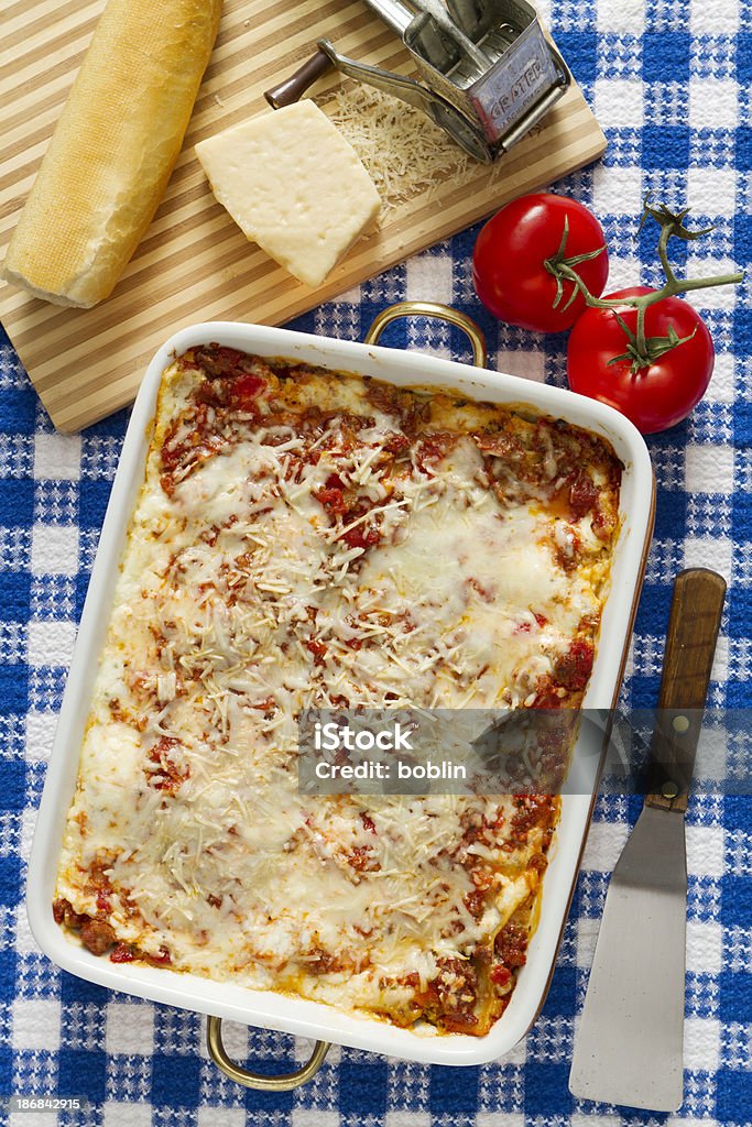 Lasagna A pan of meat and cheese lasagna fresh out of the oven. Lasagna Stock Photo