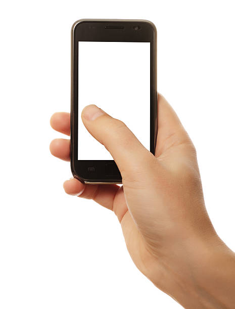 smart phone in hand - phone hand thumb stockfoto's en -beelden