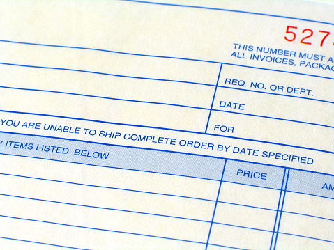 A page from a purchase order book.