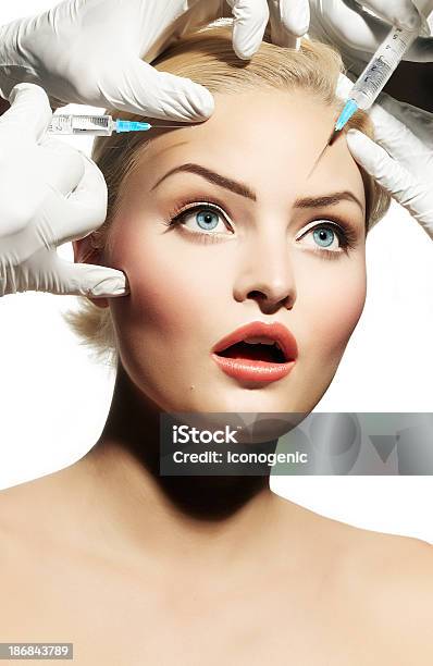 Dramatization Of A Blonde Woman Getting Botox Injections Stock Photo - Download Image Now