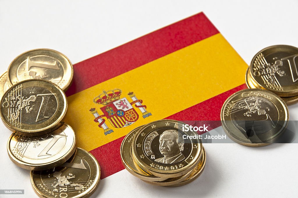 Bandeira Espanhola e Euros - Foto de stock de Bandeira Espanhola royalty-free