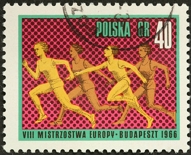 istock womens track relay on a Polish postage stamp 186846614