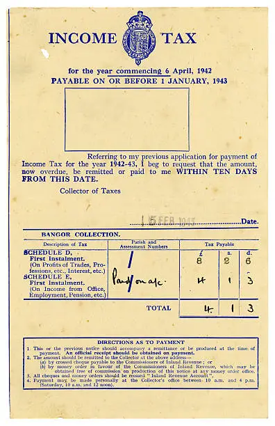 "An old British demand for the payment of Income Tax (for A#4.1s.3d), dated 1943. Even in wartime, the taxman demanded his dues!More officialdom from my lightboxes:"