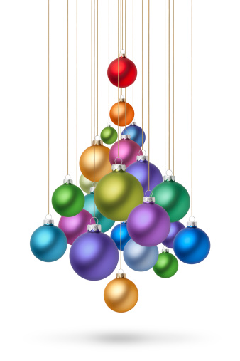 Christmas tree made ​​of Christmas balls hanging. Photography in high resolution.