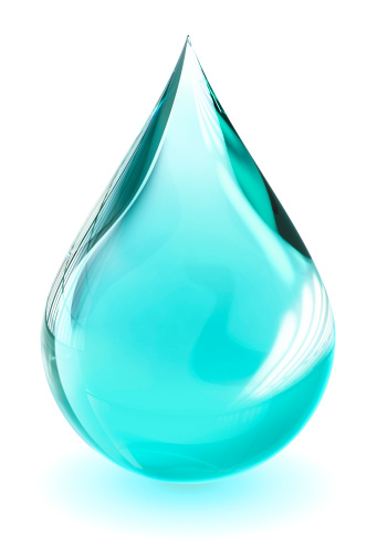 Drop of water with sunny room refractive environment. 3d render with clipping path.More liquids: