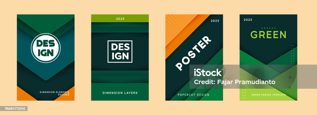 Layers Graphics Poster Green Dimension Layers Poster Set Background Template Papercut Design ...