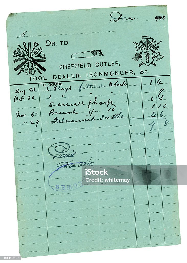 Old British ironmonger da conta, número 1903 - Foto de stock de Fora De Moda - Estilo royalty-free