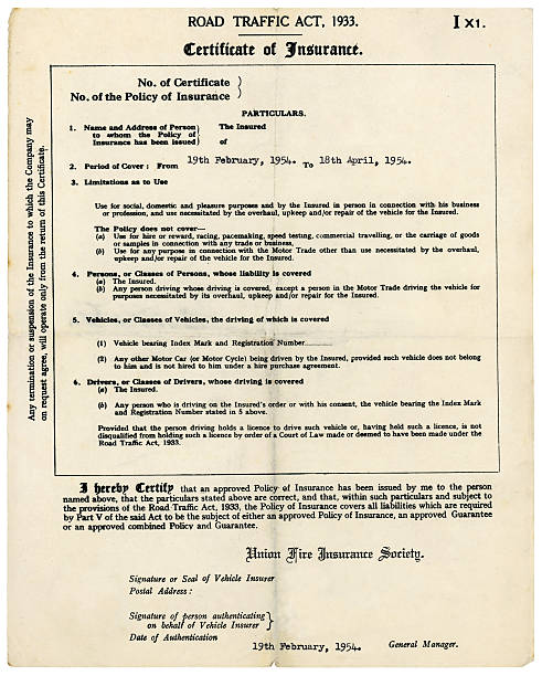 istock Motor insurance certificate, 1954 186847991