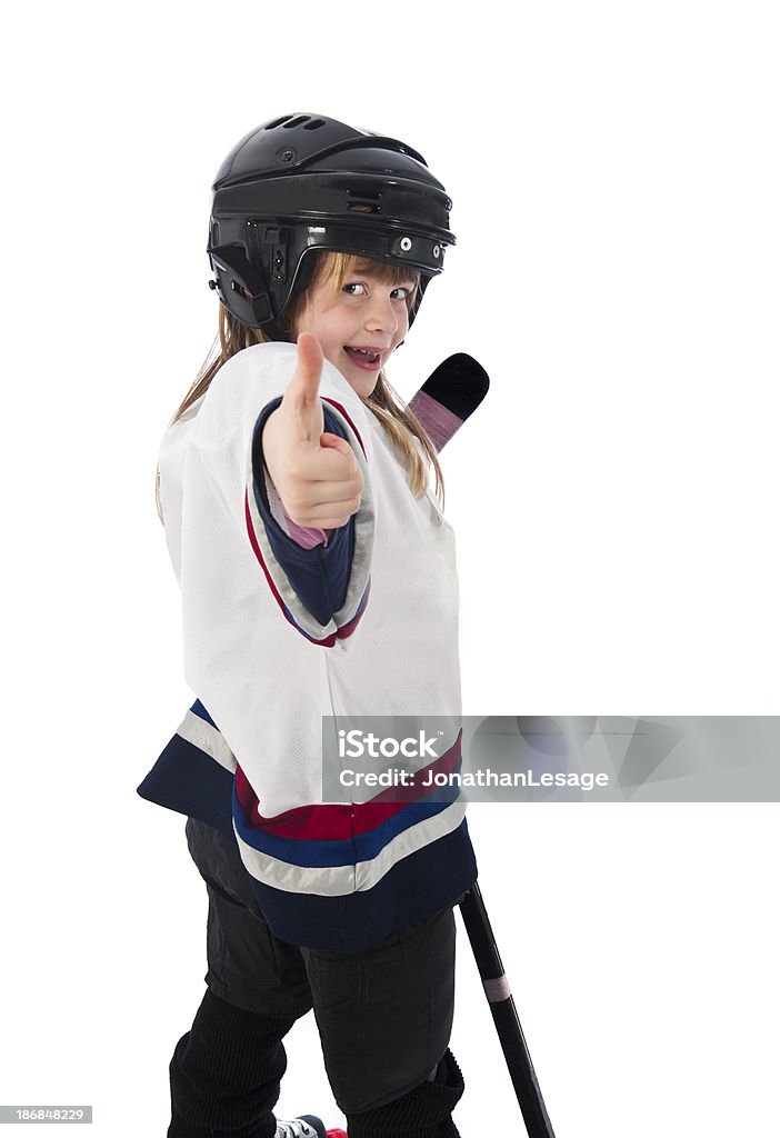 Joueur de hockey sur glace de fille heureux gagnant les enfants - Photo de Hockey sur glace libre de droits