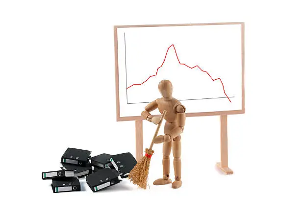 "Wooden mannequin with business graph. Then we starting new, or dont panic, this was a poor job... A lot of variants available."
