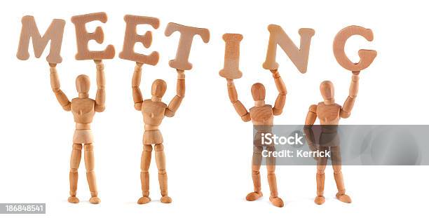 Meeting Wooden Mannequin Holding This Word Stock Photo - Download Image Now - Adult, Adults Only, Alphabet