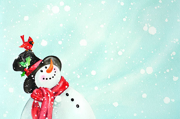 Happy Snowman And Red Bird Friend vector art illustration