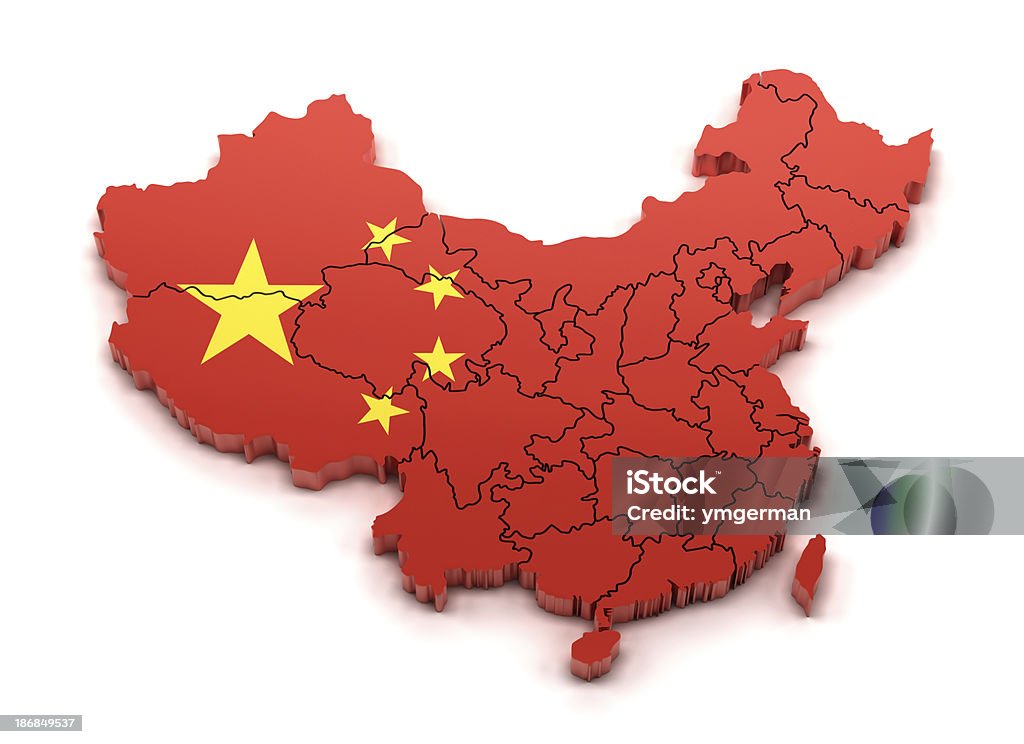 3 d mappa delle province della Cina e Bandiera nazionale - Foto stock royalty-free di Cultura cinese
