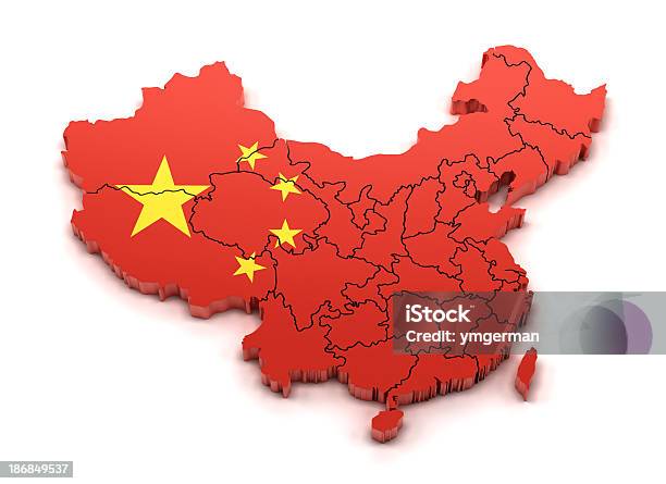 3 D Mappa Delle Province Della Cina E Bandiera Nazionale - Fotografie stock e altre immagini di Cultura cinese