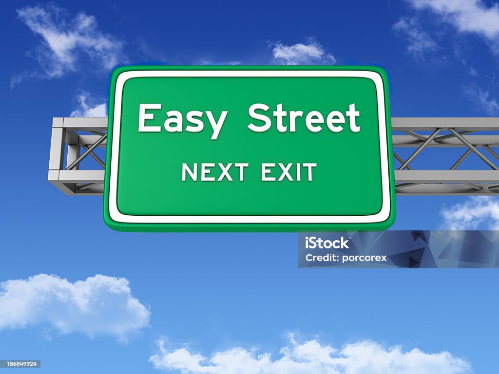 Road Sign with EASY STREET and Sky Effortless Stock Photo