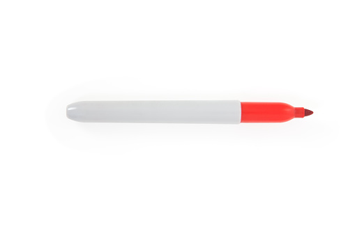 Picture of a red marker on a white background.   