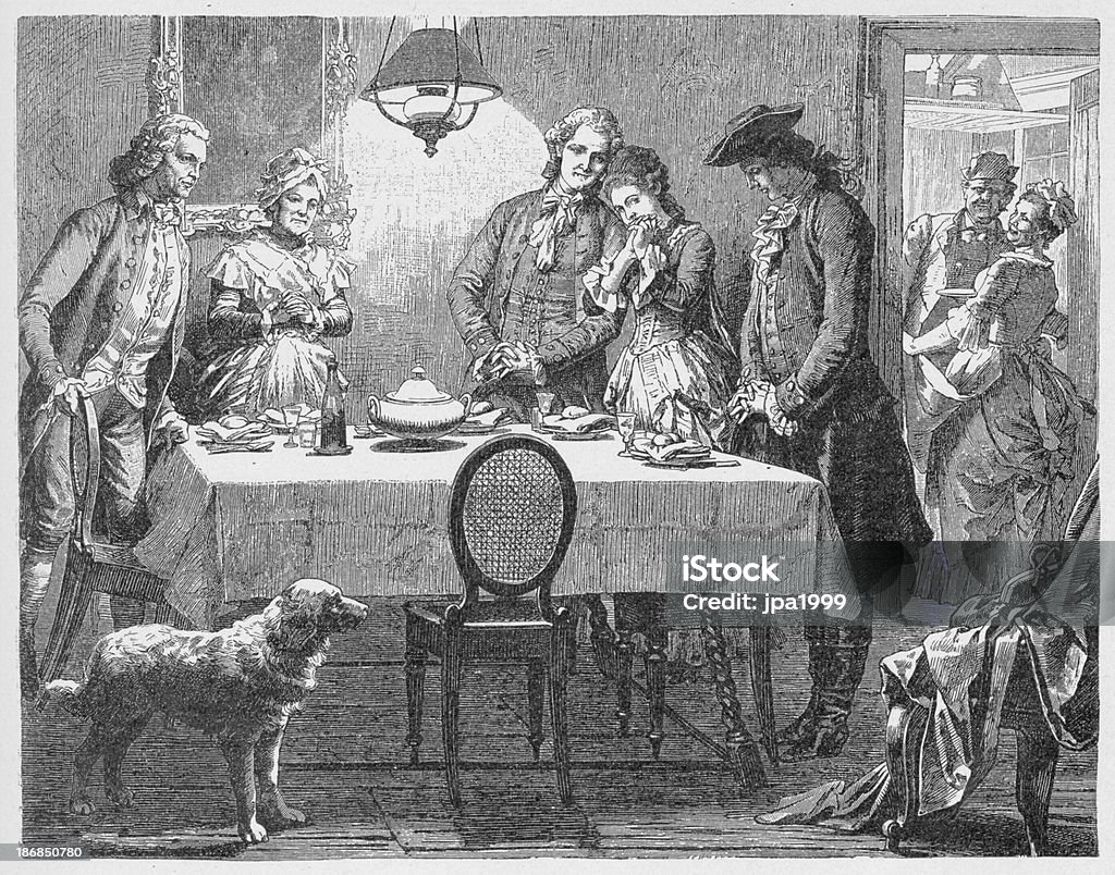 19 th century ilustración de la gente dice grace en comida - Ilustración de stock de Cena libre de derechos