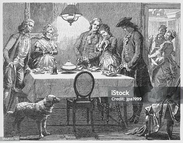 Ilustración de 19 Th Century Ilustración De La Gente Dice Grace En Comida y más Vectores Libres de Derechos de Cena